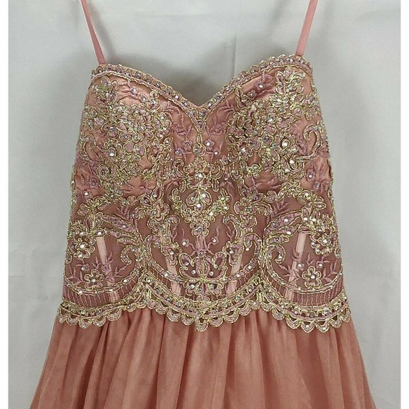 Blondie Nites Juniors Size 0 Pink Strapless Mesh - Picture 7 of 16